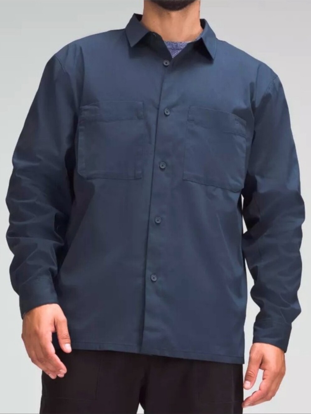 LULULEMON Navy Poplin Relaxed Long-Sleeve Button Up Shirt Size Large